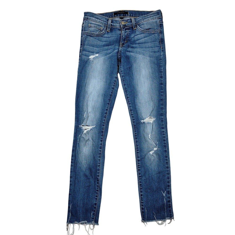 Flying Monkey Skinny Jeans Womens 26 Blue Distressed Raw Hem Denim Cotton Blend